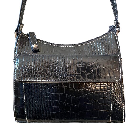 Villager by Liz Claiborne purse/shoulder patent croc textured bag black - Picture 2 of 8